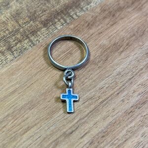 Sterling silver & turquoise cross dangle ring size 4